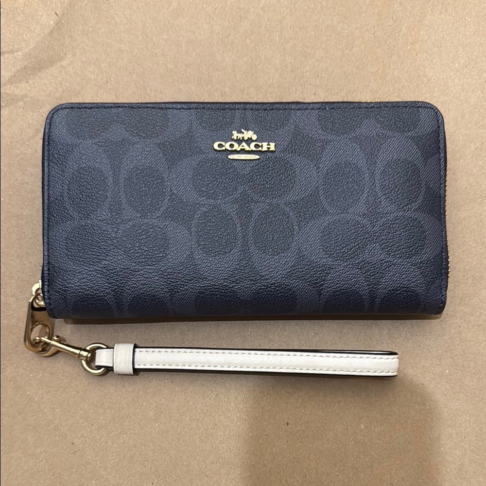 Coach Navy and Cream Wristlet Wallet